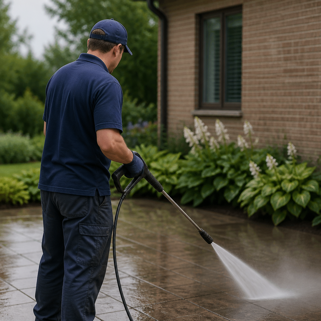 Midwest Pressure Washing technician operating a soft wash system
